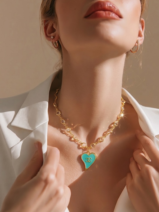 none Jewelry - 14K Gold Stainless Steel Necklace with Turquoise Heart Pendant